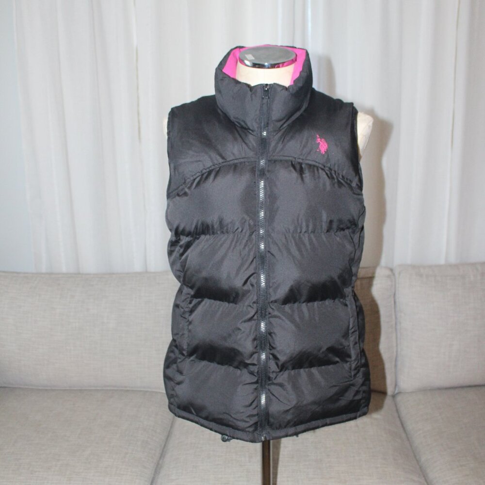 Large Black and Pink US POLO ASSN. Puffer Vest Jacket